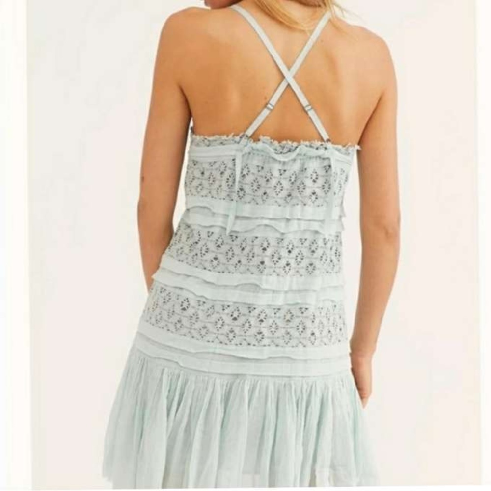 New Free People FP One Shailee Slip Dress Lace Mint Sky Blue Green Cotton Medium - Picture 3 of 11